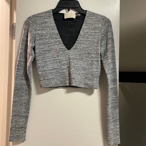 Alice & Olivia Grey Long Sleeve Crop Top